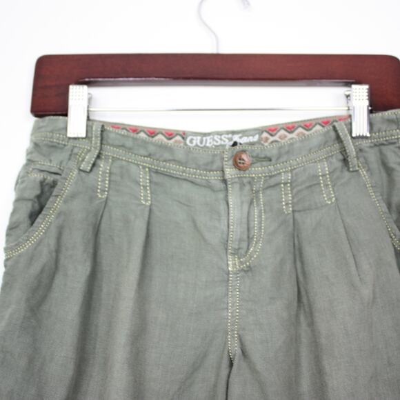 Y2K Guess Jeans Shorts Women's Size 23 Olive Green Linen - Picture 3 of 6